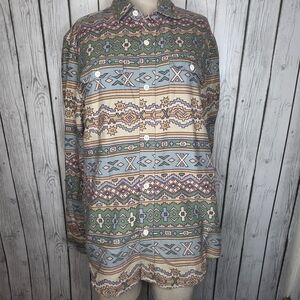 Men's Long-Sleeve Patterned Button-Up Shirt - Green & Blue